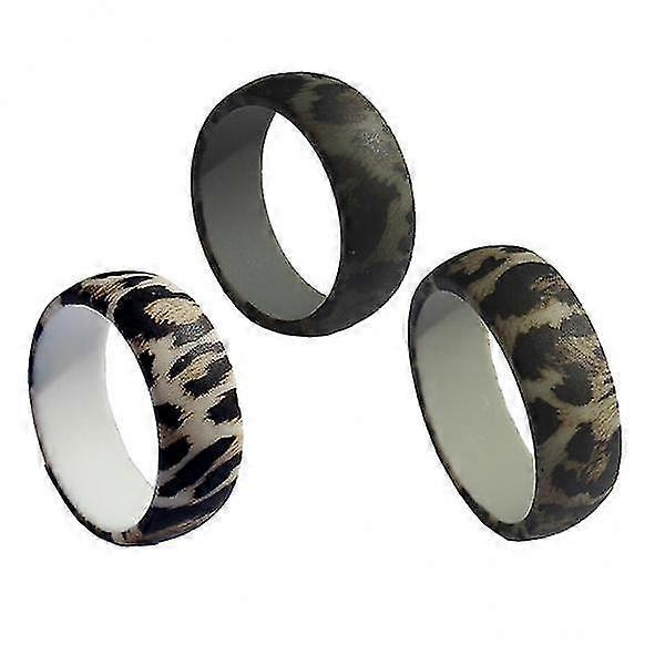 2x3pcs Leopard Pattern Silicone Rubber Wedding Party Rings Mens Us Size 8