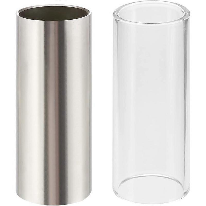 2 Pieces Glass Slide And Stainless Steel Slide In Box For Guitar, Bass, Medium (6 Cm)