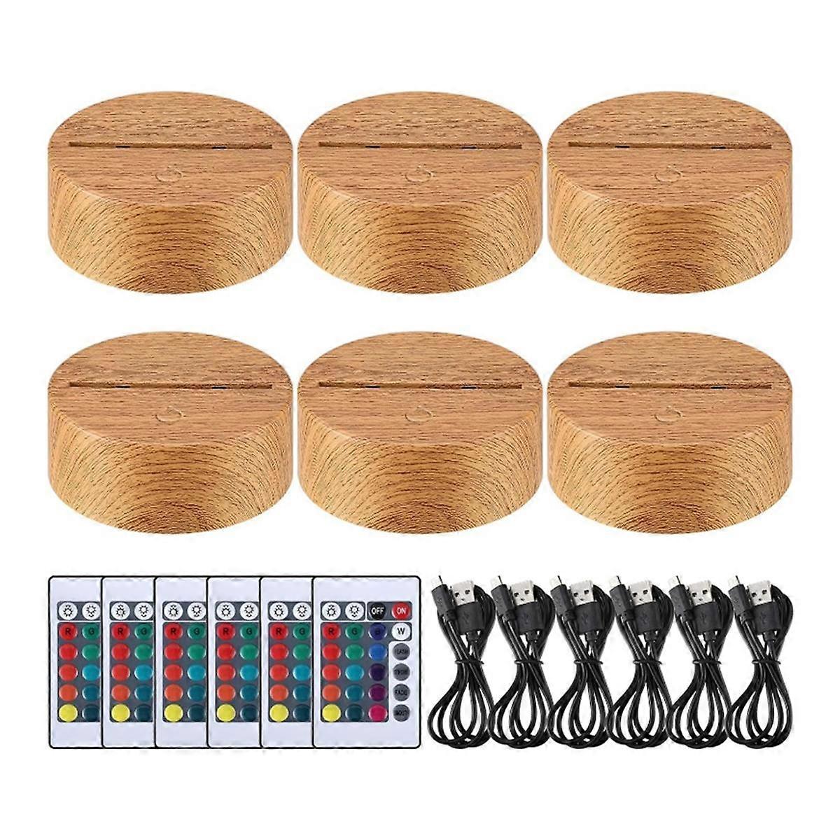 6 Pcs Christmas 3D Night LED Lamp Base Gift 16 Colors LED Light Display Base with Remote Control USB Cable Lamp Base