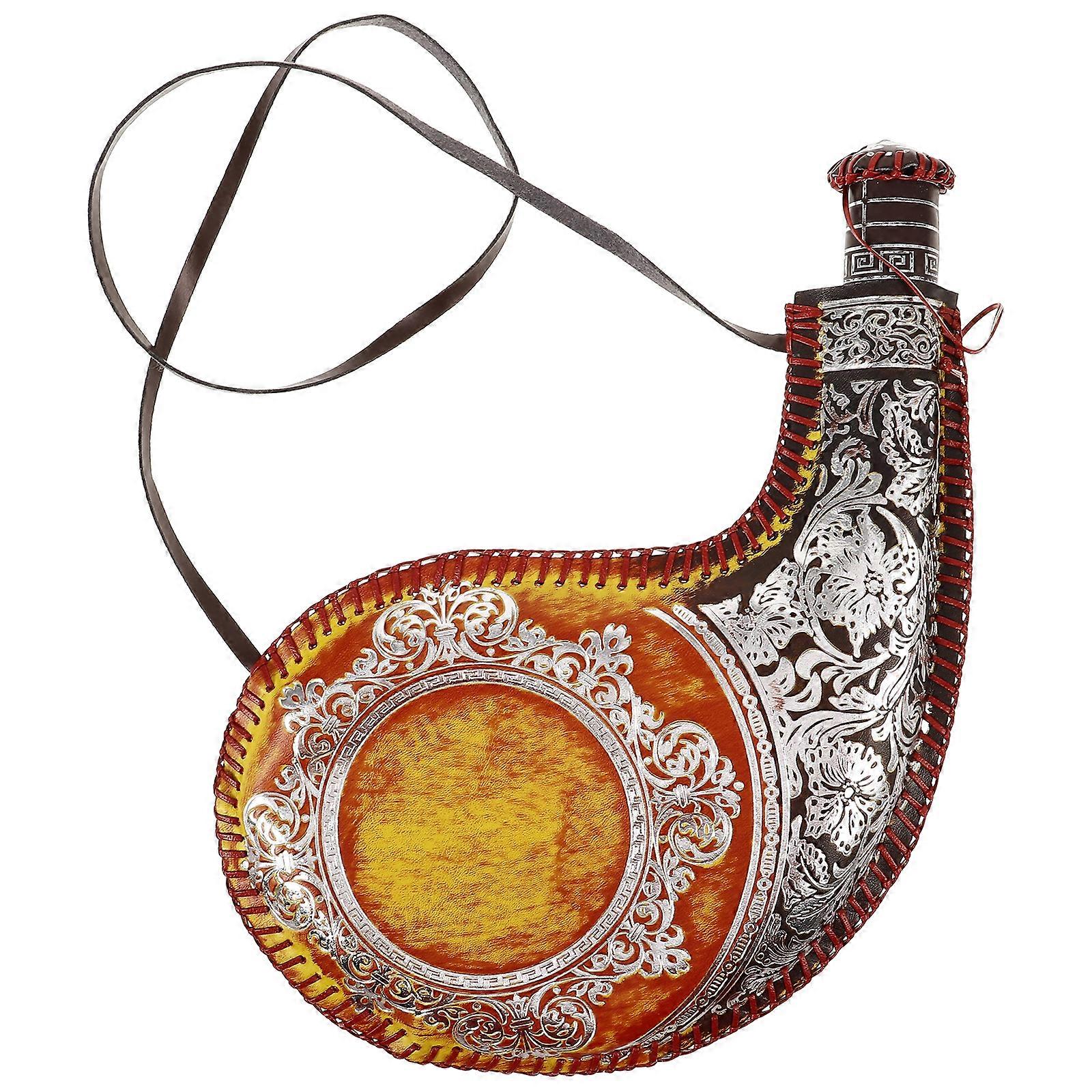 Ancient China Style Leather Water Bag Bota Bag Wine Water Pouch with Strap