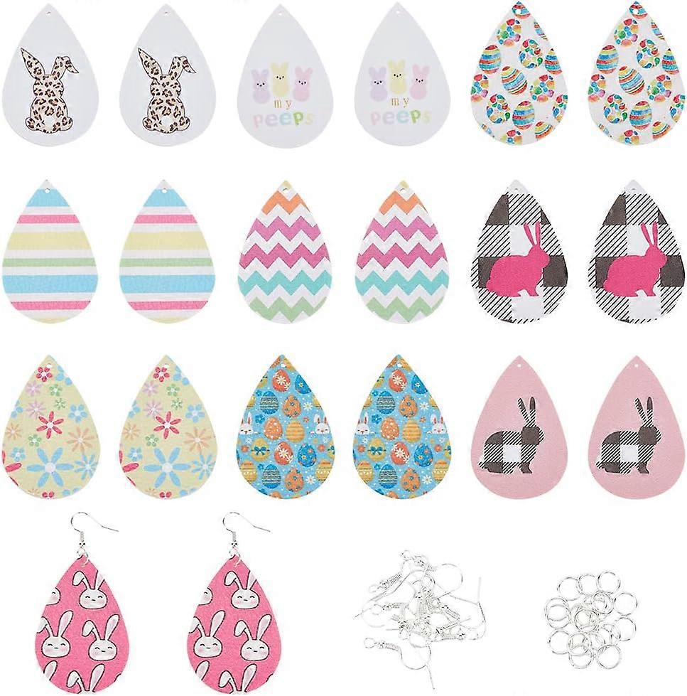 80pcs Easter Earring Making Kit Faux Leather Earring Pendant Bunny Egg Flower DIY Statement Dangle Earring Making Set with Jump Rings and Earring Hook