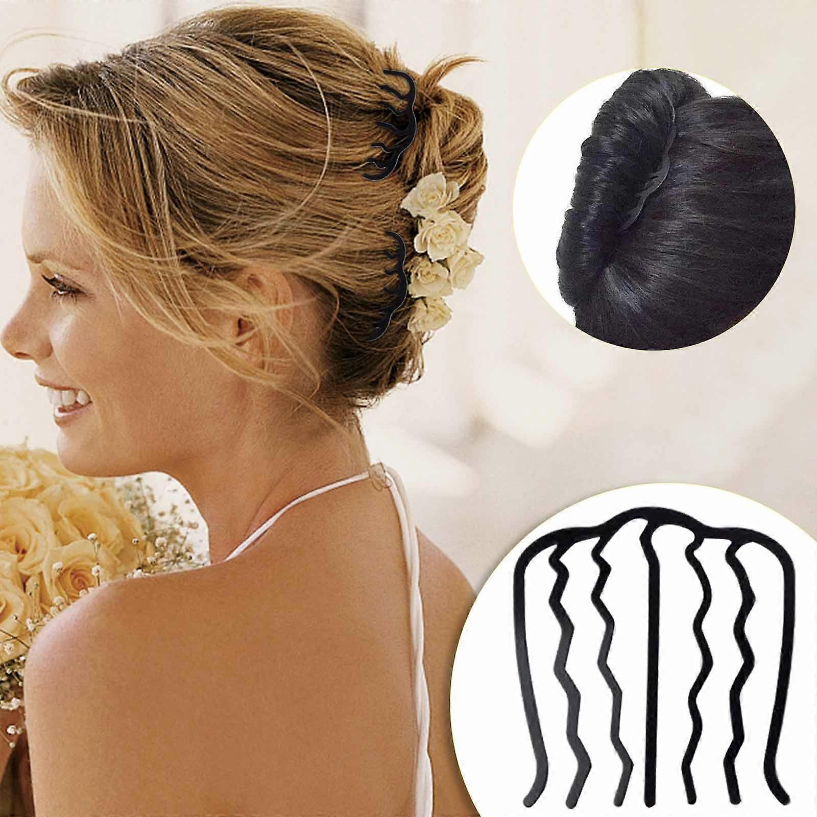 ヘアフォーククリップメタルヘアサイドコームズアップドパン用ヘアピンスティック、U字型歯合金ヘアクリップ女性ヘアスタイリングツールアクセサリー、ブラックFLYE5357