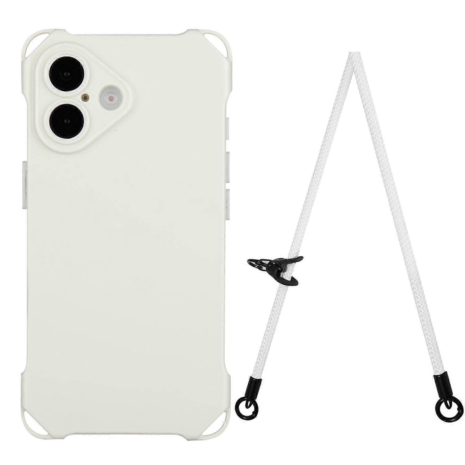 For iPhone 16 TPU Case Four Corner Drop-Proof Back Cover with Long Strap - Beige