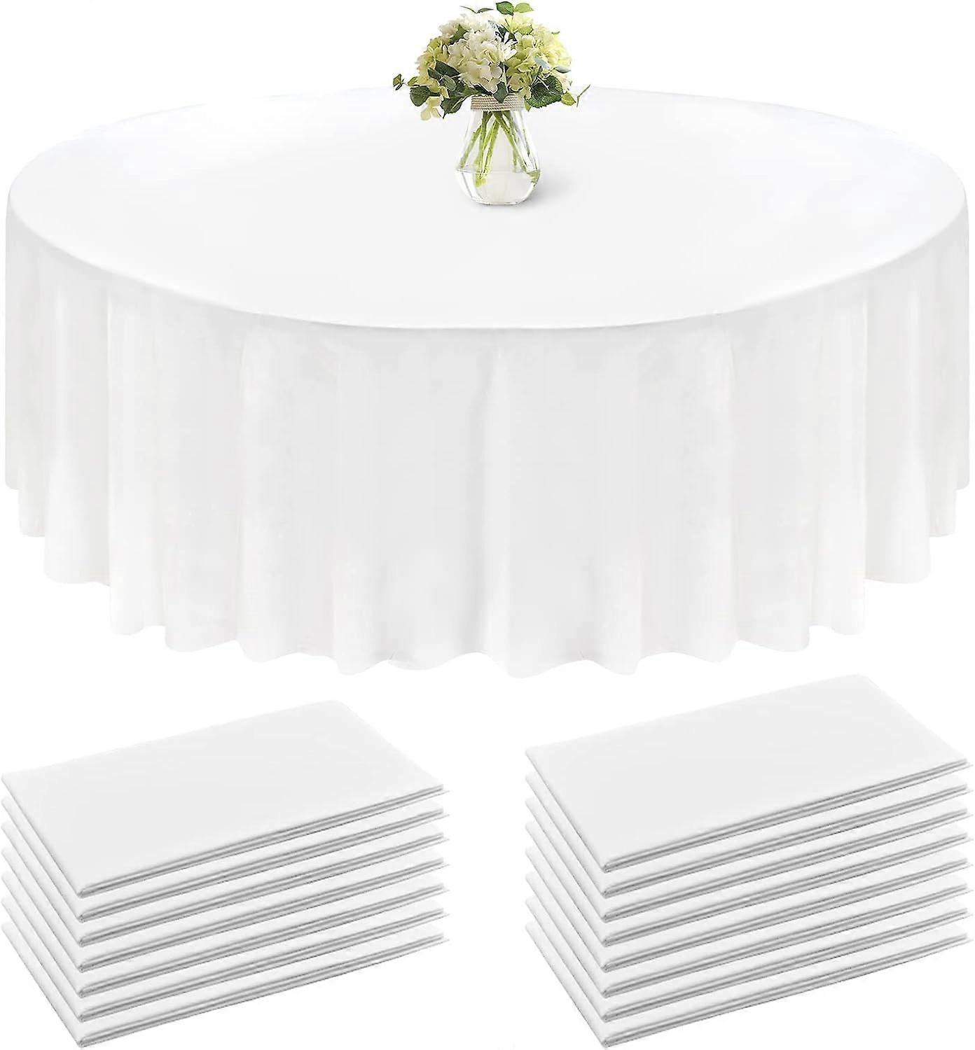 4-24 Pack Round Tablecloth, 84 Inch White Disposable Table Covers Peva Waterproof Plastic Round Tablec