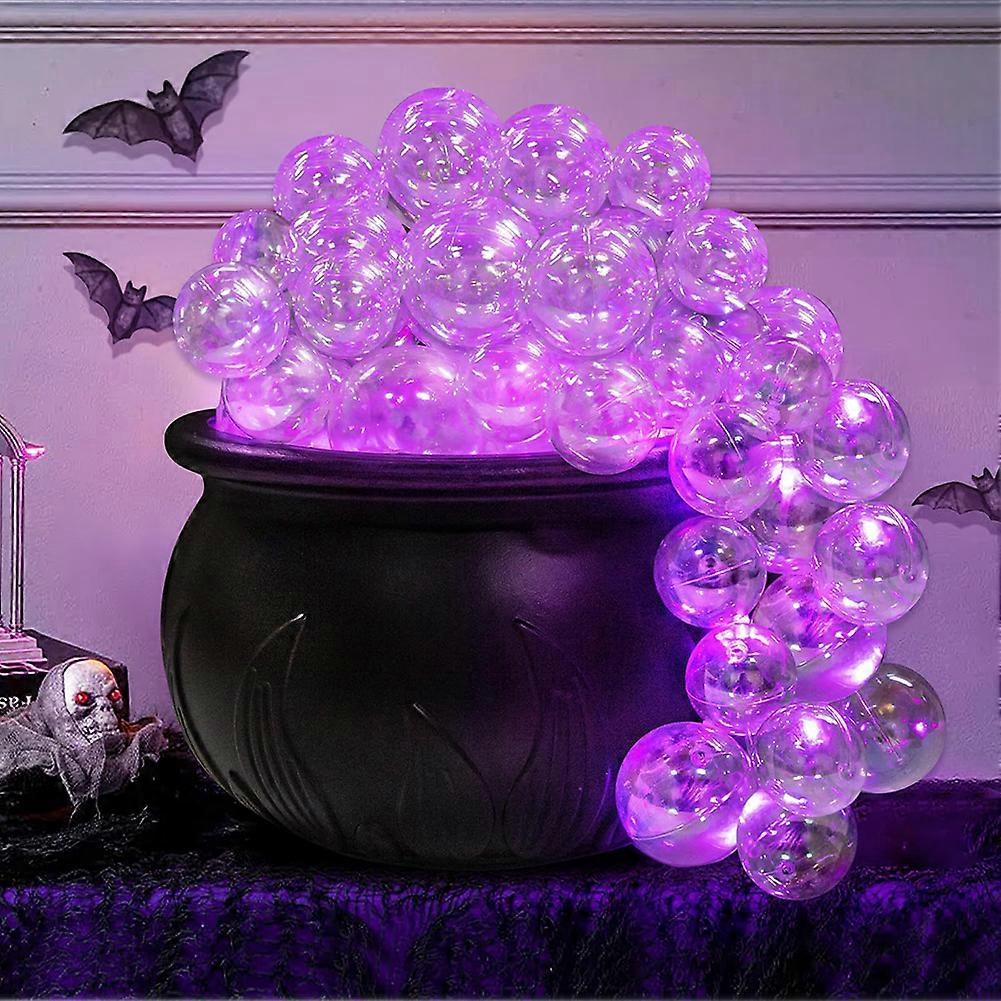 DIY Bubbling Cauldron Set with 40 Clear Balls and LED Lights - Halloween Witch Cauldron Candy Bowl for Spooky Decorations