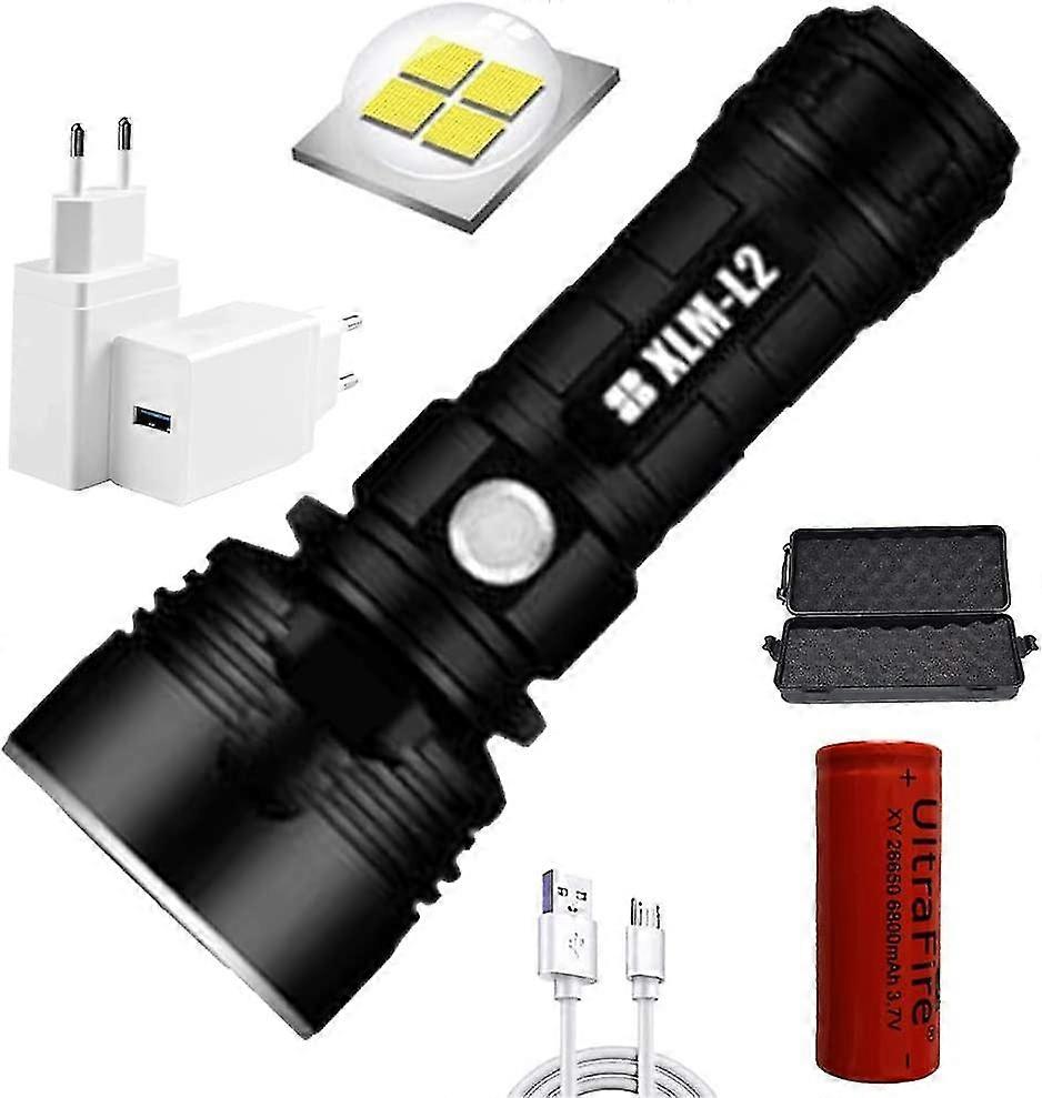 Torch,30000-100000 Lumens High Power Led Ultra Bright Waterproof,most Powerful Xlm-p70 50w 3-mode(single Battery,25w-l2) [energy Class A+++]