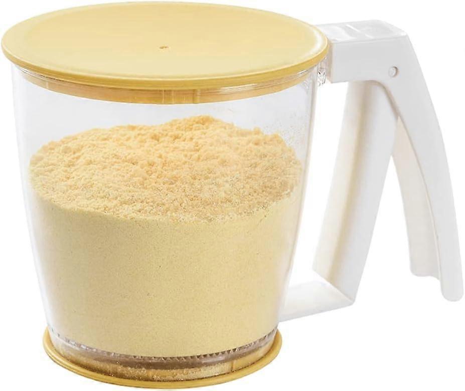 Hand-held Cup Flour Sifter,Plastic Flour Strainer Powder Mesh Sieve Baking Supplies Tools with Lid at The Bottom Sieve Flour,Essential Kitchen