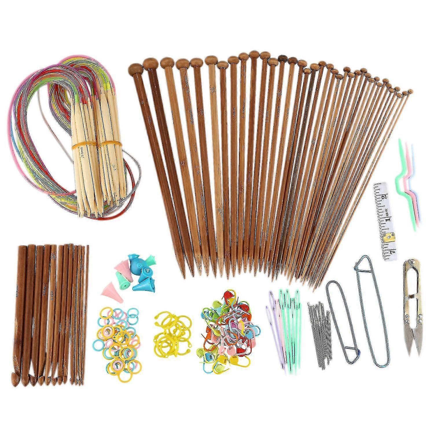 Knitting Needles Set-18 Pairs 18 Sizes Bamboo Circular Knitting Needles + 36 Single Pointed Bamboo