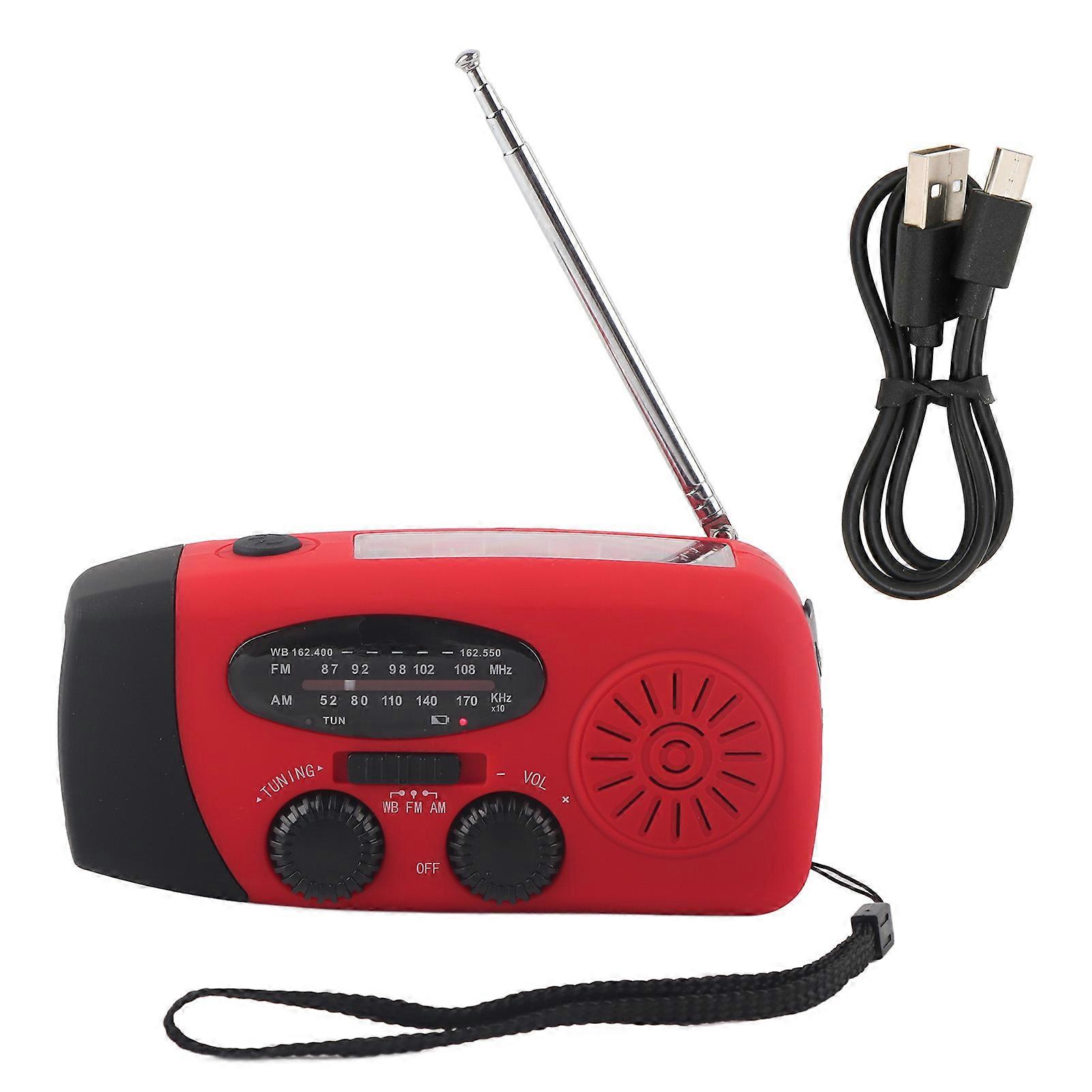 Emergency Solar Hand Crank Dynamo AM/FM/WB Weather Radio LED Flashlight Charger Red NO.9542