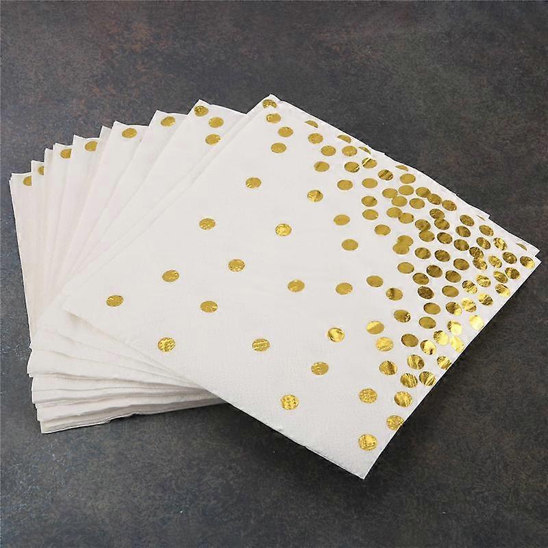 Gold Dot Cocktail Napkins (50 Pack)3-Ply Paper Napkins with Gold Foil Polka Dots Perfect for Birthd
