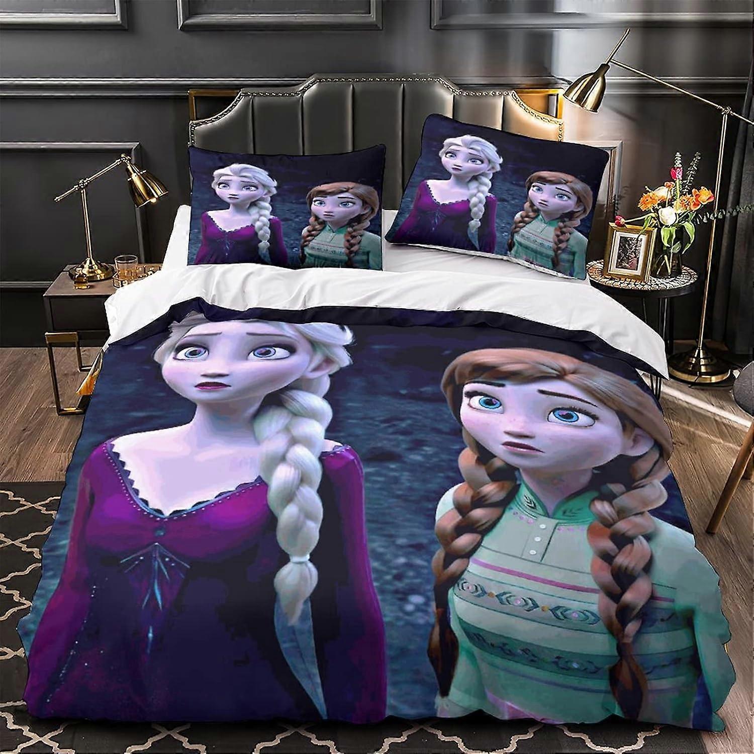 Frozen Bedding Set D with Pillowcases Bedding Set with Zipper Elsa Soft Duvet Cover Pieces for Kids Teens D 135*200 CM