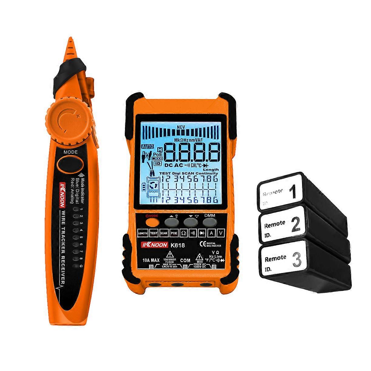 KKNOON K618 500M Handheld Portable Cable Tester with LCD Display Analogs Digital Search POE Test Cable Pairing ID Pairing Sensitivity Adjustable Netwo