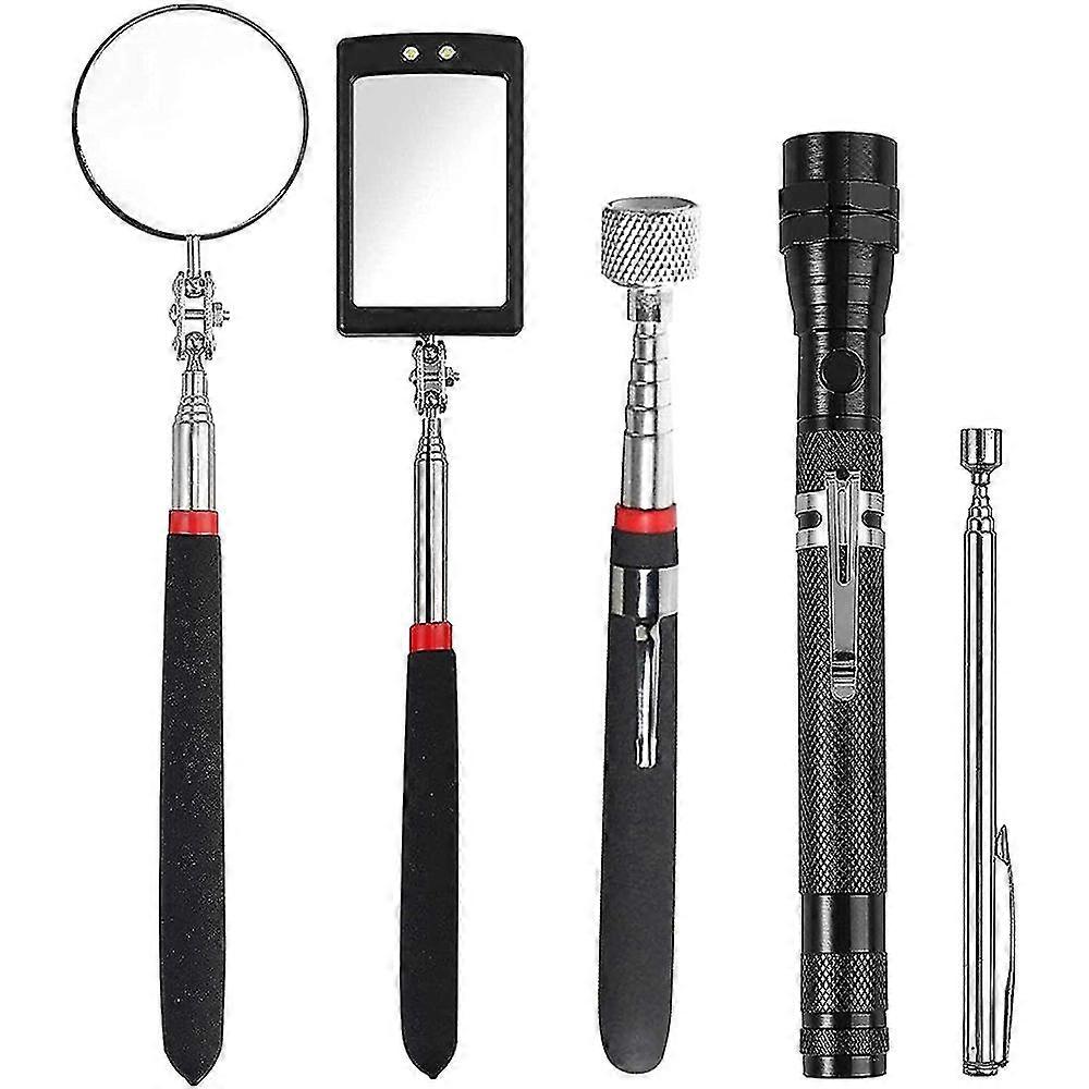 5Pcs Telescopic Magnetic Pickup Tool Set - Telescoping 1Lb Pickup Tool, 15Lb Pickup Tool, 360 degree Swivel Inspection