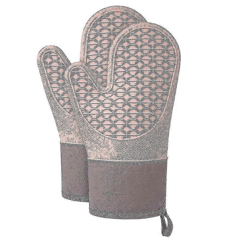 Silicone Oven Mitts,2pcs Kitchen Oven Gloves Compatible With Cooking Baking Pink