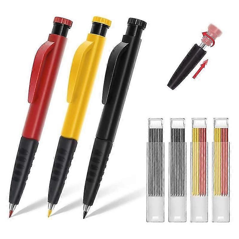 Solid Carpenter Pencils 3pcs Set , Carpenter Pencils,long Nosed Deep Hole Pencil Marker With Built