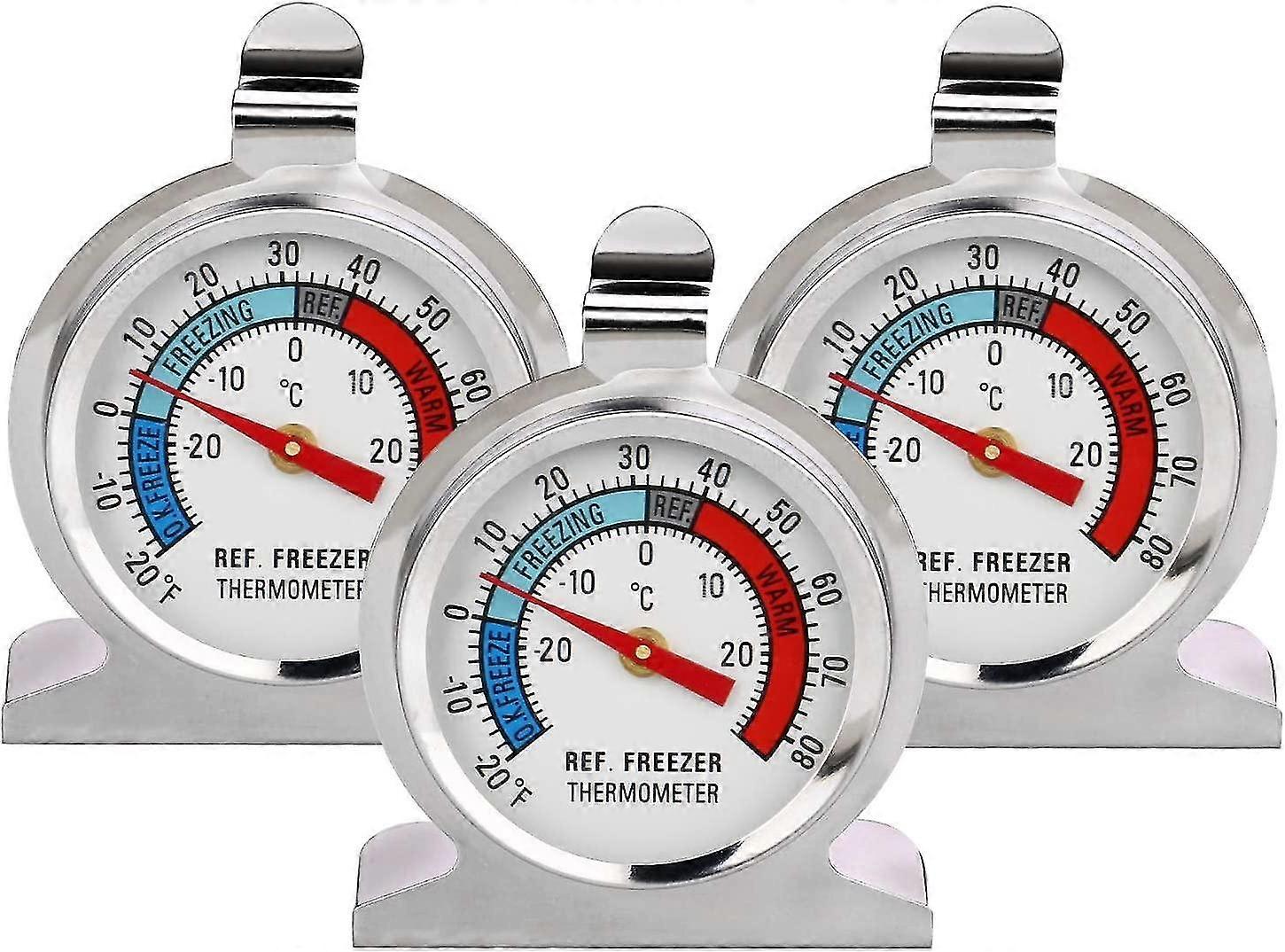 3 PCS Large Dial Stainless Steel Temperature Fridge Thermometer for Freezer Cooler with Hanging Hook