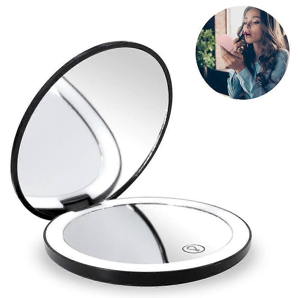 Compact Rechargeable Lighted Makeup Mirror for Travel, Purse and Handbags,1X and 10X Magnifying Handheld Makeup Mirror with 12 LEDs Lights, Illuminate