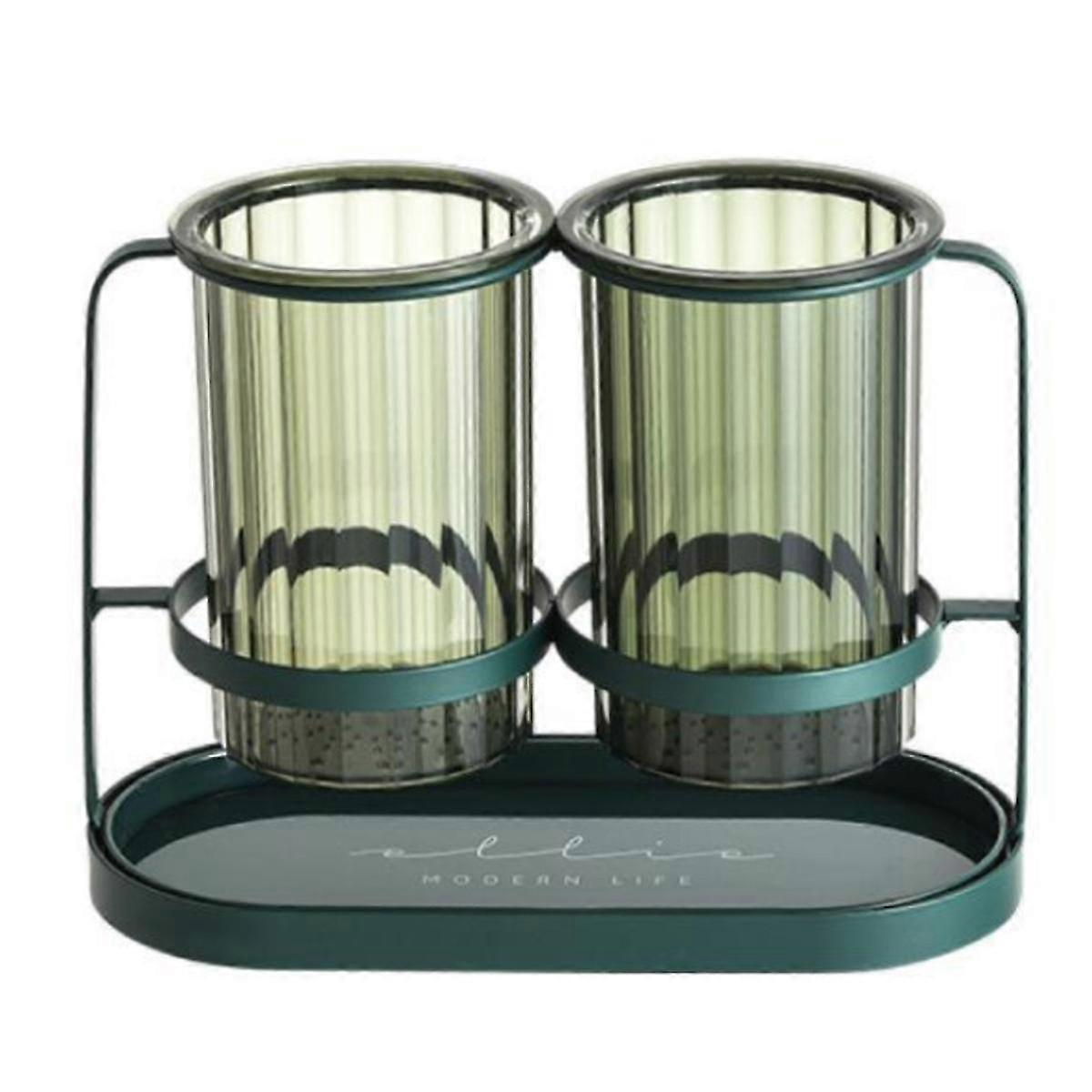 Kitchen Countertop Utensil Holder, 2 Clear Cups With Frame Utensils, For Fork Spoon Knife