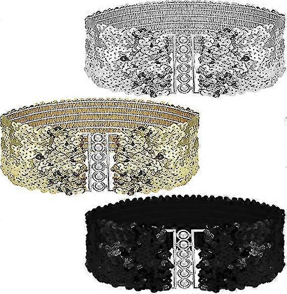 Ceinture à paillettes Ceinture étincelante Large Ceinture Chunky Pour Femmes Ceinture Robe Taille Large Ceinture Pour Disco Costume Party3pcsmulticolor