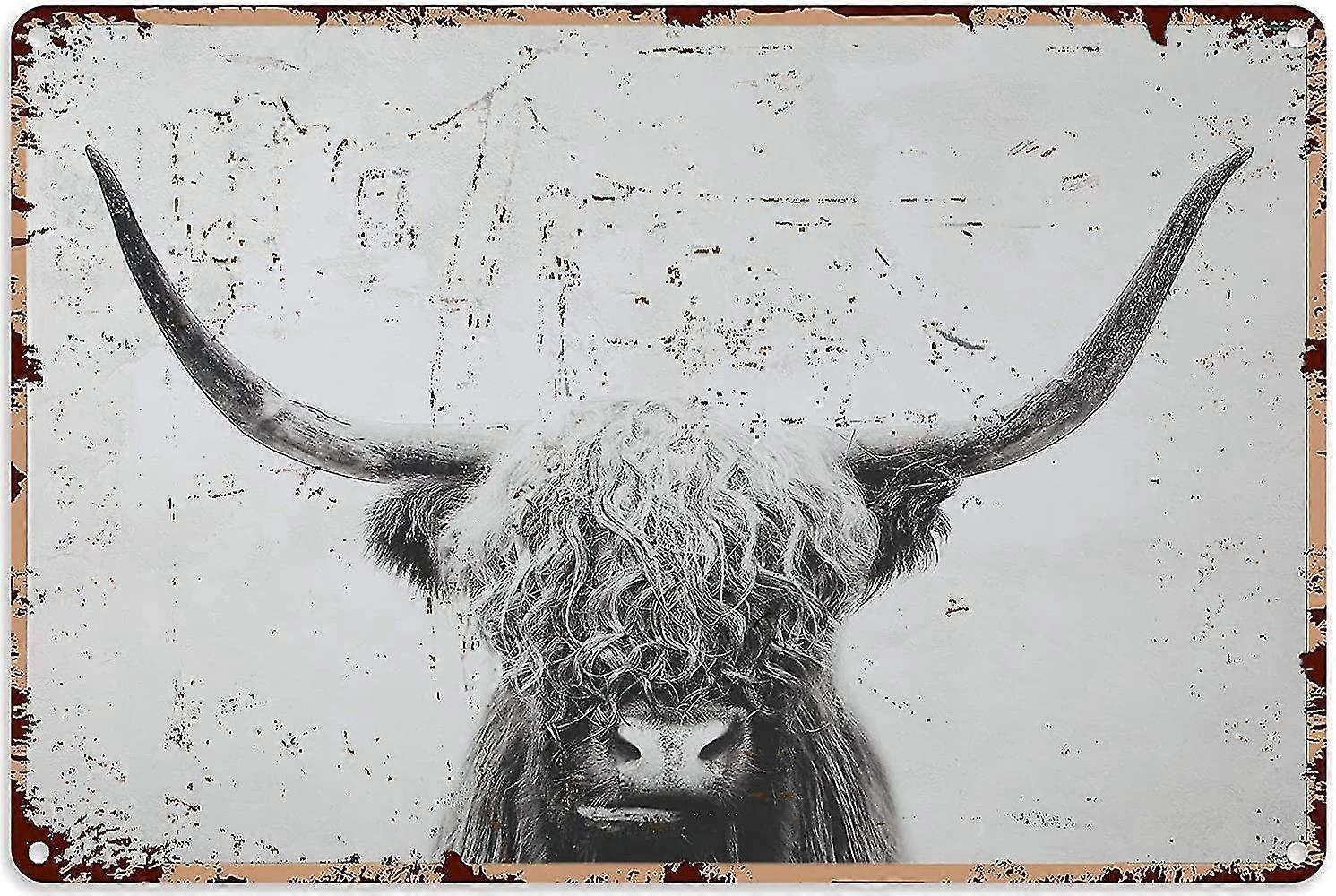 Imagem do Banheiro Highland Cow Placa de Lata de Decoração de Casa Rústica Highland Cow 8x12 Polegadas OU 12x16 Polegadas Modo