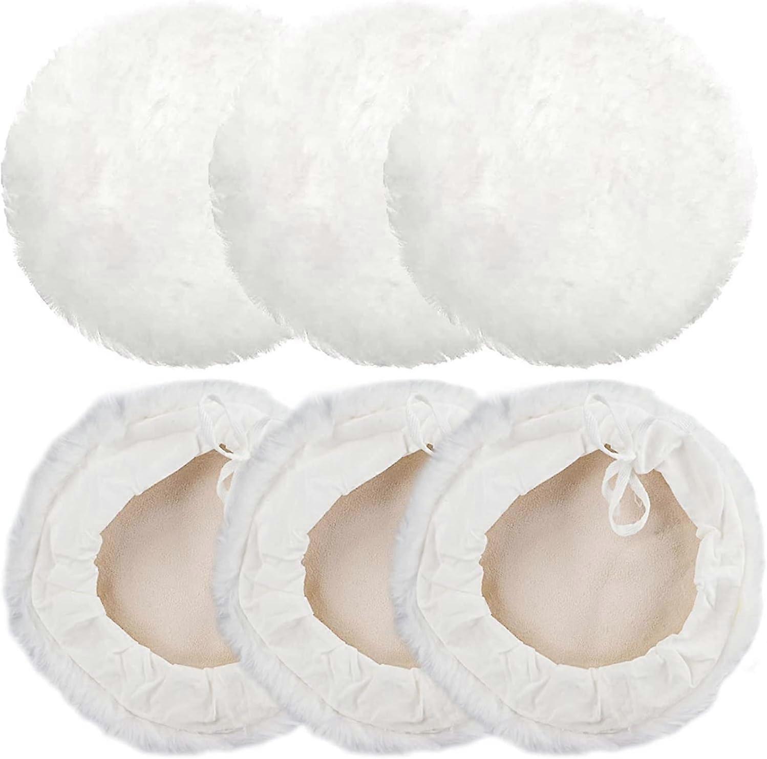 6 PCS 7" Car Bonnet Polishing Pads, Soft Wool Buffing Wheel Set, Drawstring Polisher Pads for Car, Furniture, Glass
