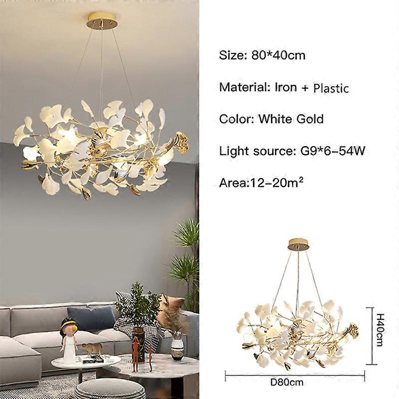 Modern İskandinav Ginkgo Şube Yaprağı G9 LED Tavan Avize Oturma Yemek Odası Kolye Lambası Ev Dekorasyonu Lustre Kapalı Aydınlatma