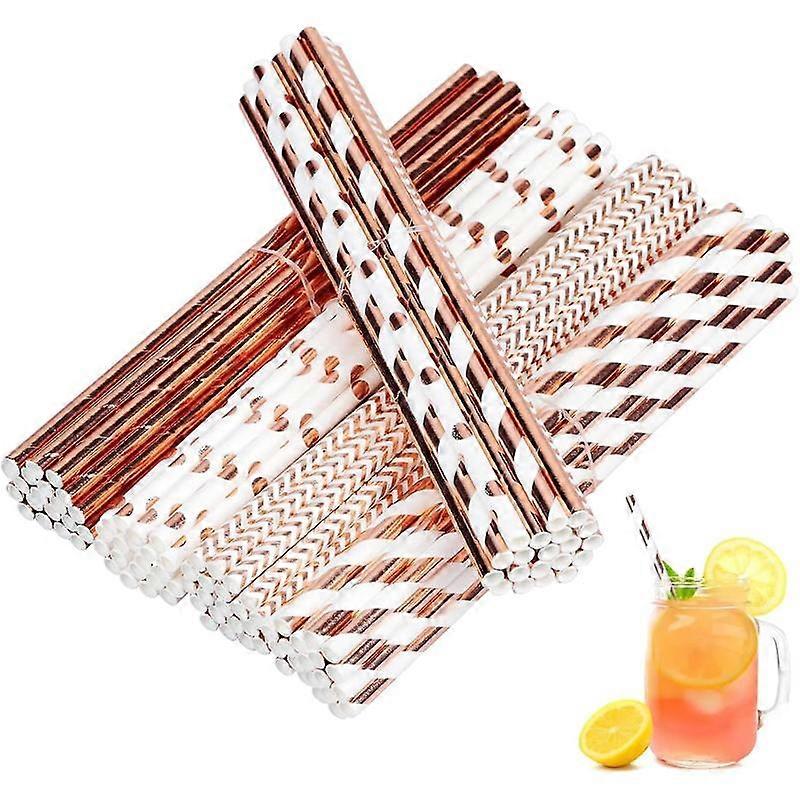 100pcs Healwe Rose Gold Paper Straws, Reusable Drinking Straw