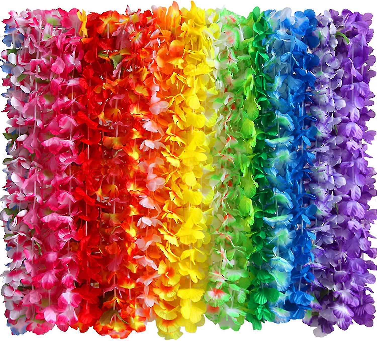 36カウントハワイアンレイネックレストロピカルルアウハワイシルクフラワーレイテーマパーティー好意花ヘッドバンドホリデーウェディングビーチバースデーデコレーション