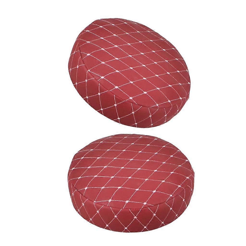 2Pcs Round Stool Cover Protector Elastic Barstool Slipcover Red_33x10cm
