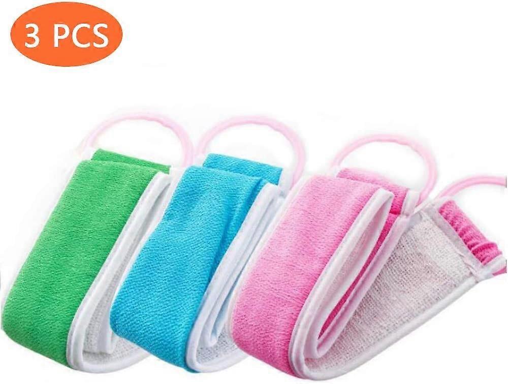 Loofahs Exfoliating Loofah Back Scrubber For Shower Double Side Scrubbing Strap Body Bath Sponge(3pcs, random color)