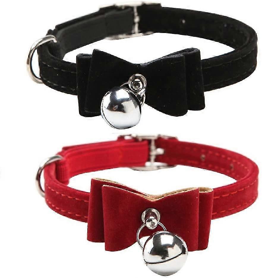 2pcs Pet Cat Dog Adjustable Bowtie Collar Breakaway With Bell For Cats Kitty