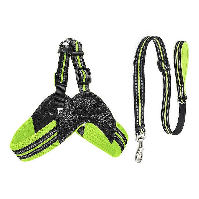 Dww-Un ensemble de harnais de poitrine pour animaux de compagnie vert ensemble L ensemble de corde de chien de chane de chien respirant rflchissant