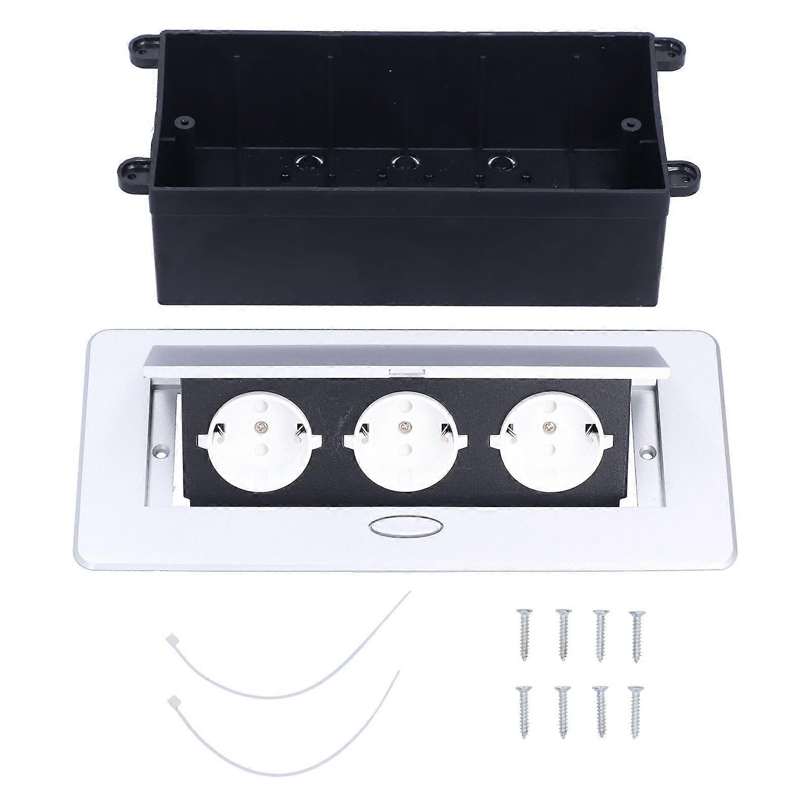 Floor Electrical Outlet Embedded Table Slow Pop Up 3 Power Socket Cover Box Kit 250V 16A