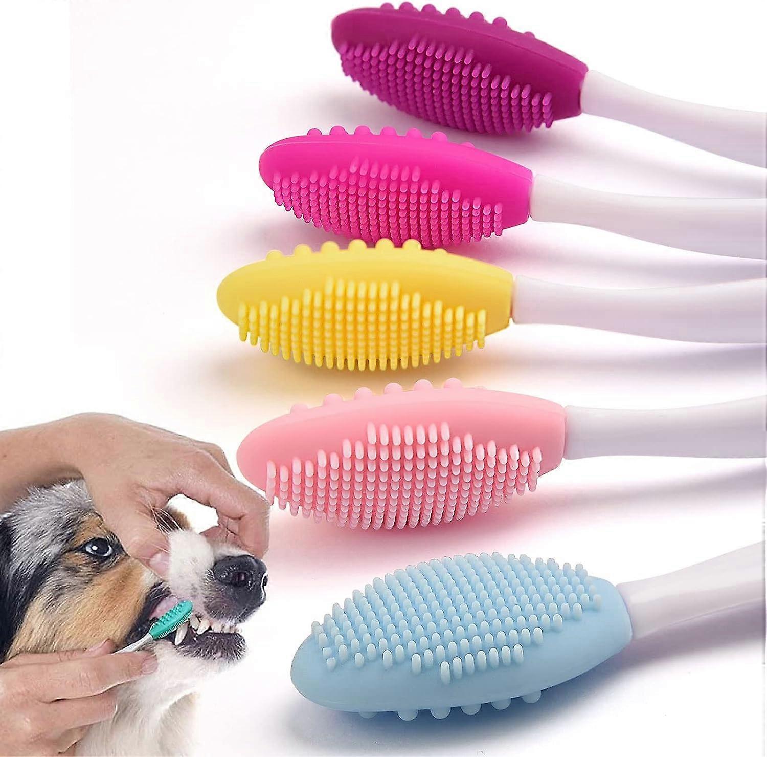 Dog Toothbrushes, Double Sided Silicone Cat Toothbrush Cleaning Teeth for Pet Dogs and Cat Puppy Improves Oral Hygiene (5 Pieces)