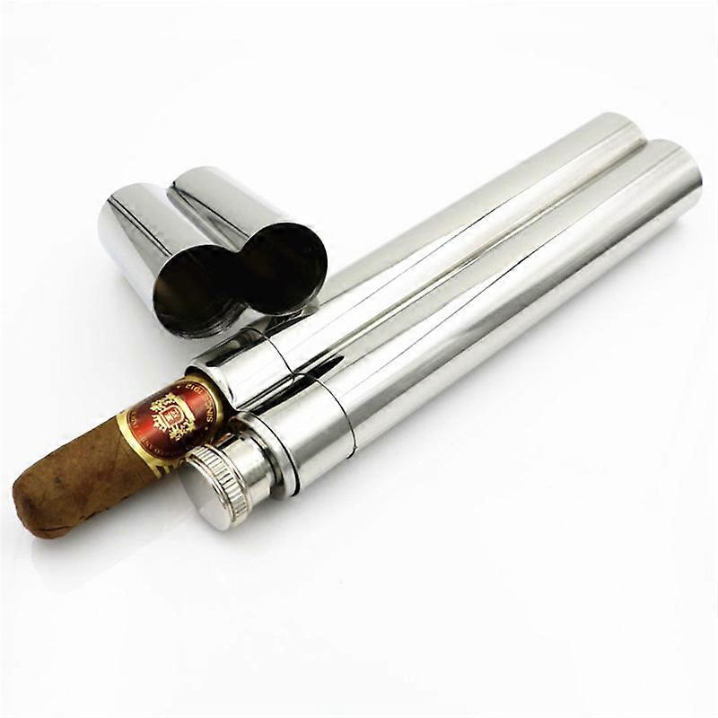 Alalinong 304 Stainless Steel Cigar Case&amp;Hip Flasks Cigar Box 2 Oz Hip Flask Portable Seal Moisture Tube with Funnel