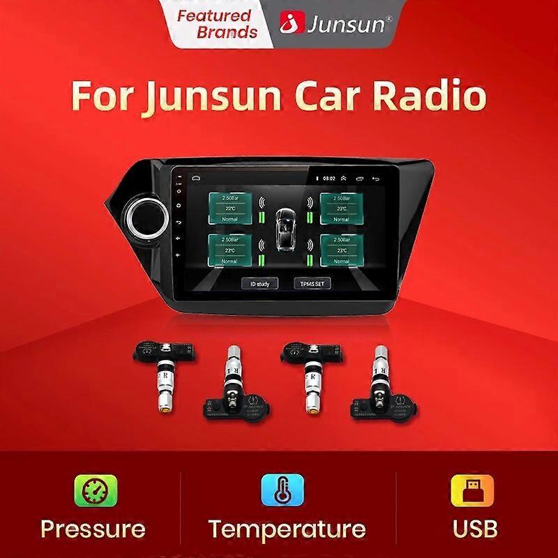 Motor Vehicle Sensors Junsun USB Tire Pressure Monitoring Alarm System TPMS With 4 Internal Sensors for Car DVD Player Navigation Car Accessories