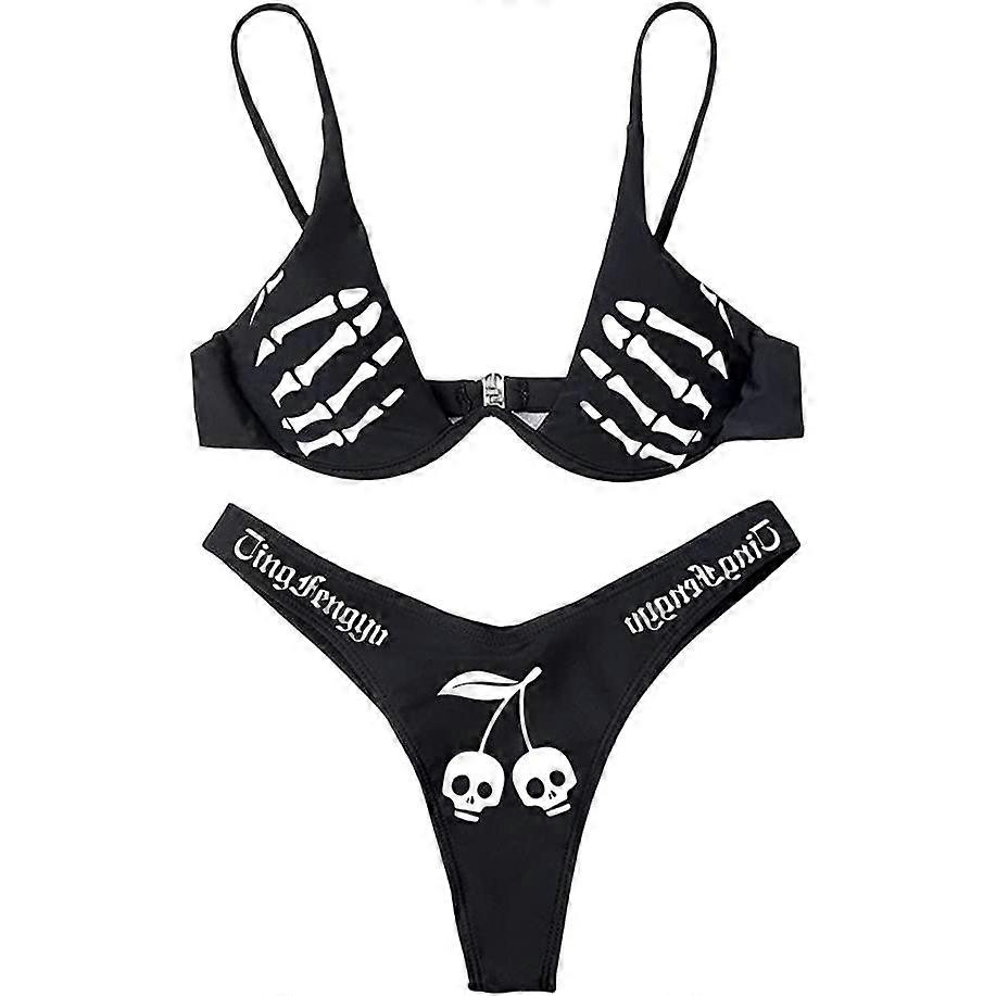 Funny Bikini Sets Punk Goth Skull Pattern Swimsuit
