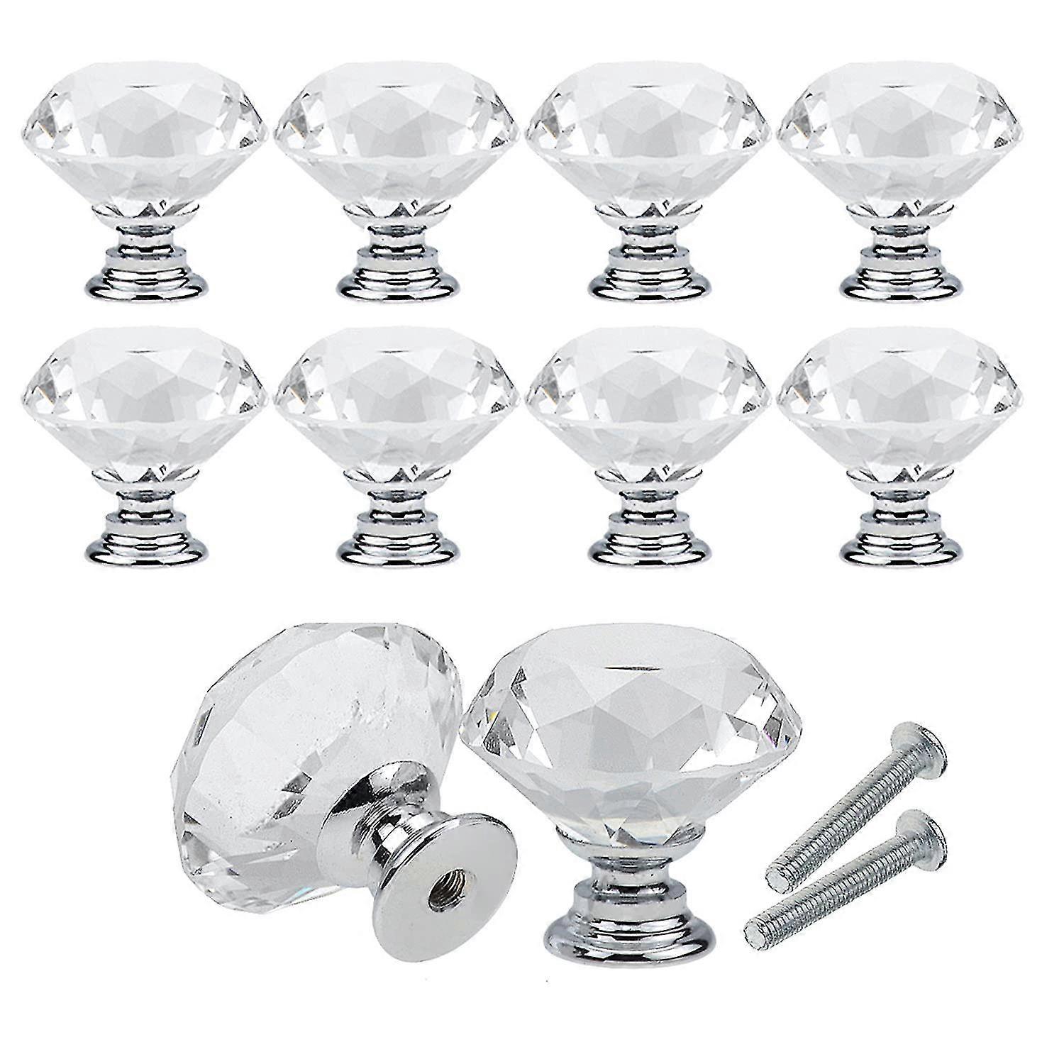 Cabinet Knobs, 10 Pcs 30mm Diamond Clear Crystal Drawer Knobs Pulls Cabinet Handle With Screws For Kitchen,dresser