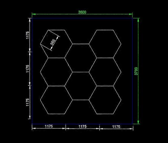Manufactory 3.5*3.7M Blue Frame Hexagrid LED Lighting Car Detailing Lights High Effective Workshop Led