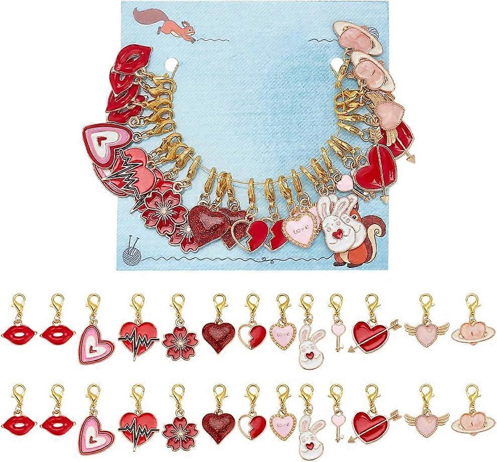 26 Pcs Heart/Rabbit/Flower Stitch Markers Valentine's Day Theme Stitch Markers Charms Removable Lobster Clasp Locking Knitting Markers for Knitting We