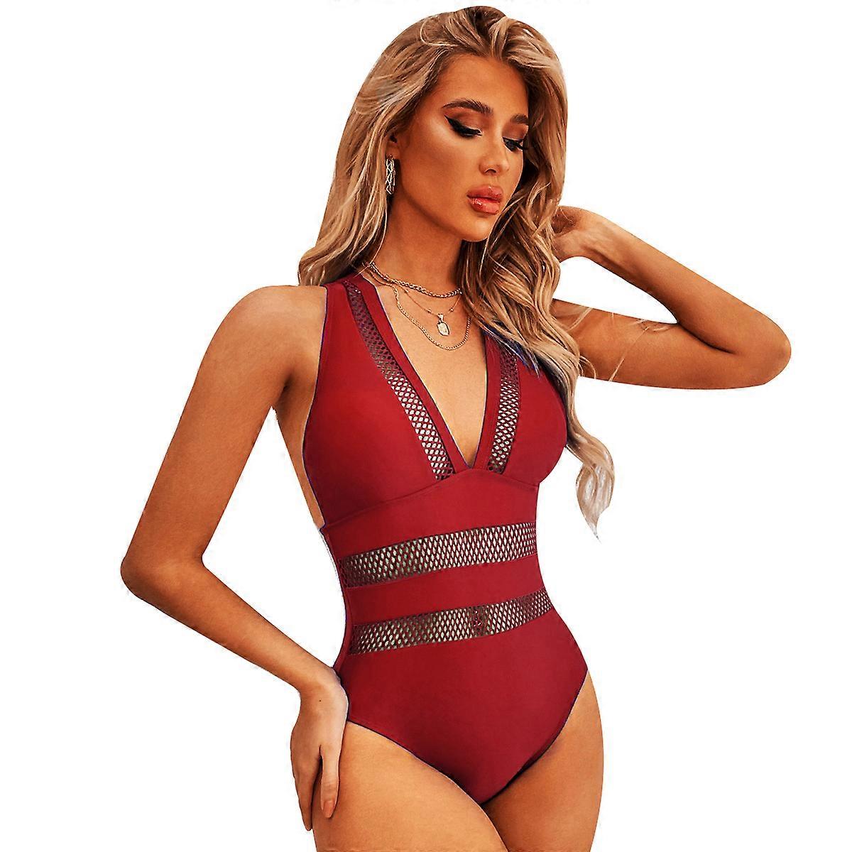 Women's Sexy V Neck Solid One Piece Swimsuit