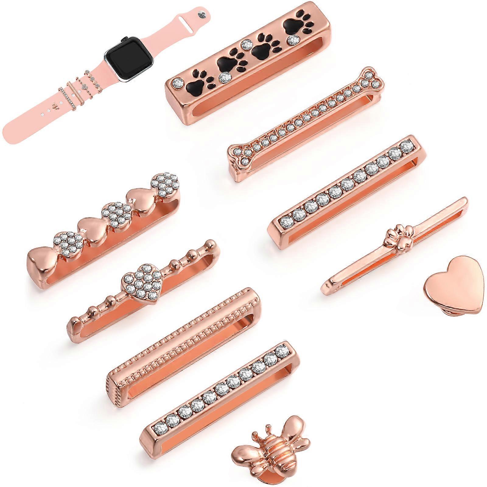10 Pcs Watch Band Decorative Ring Loops with Decorative Charms Studs for Silicone Smartwatch Bands