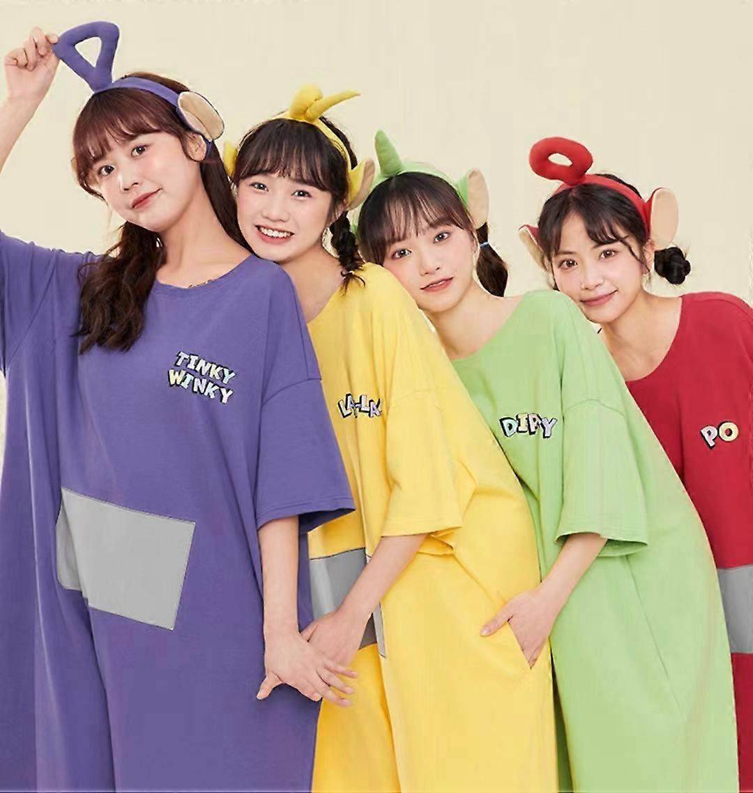 Teletubbies تأثيري للبالغين مضحك أنيمي 2022 الصيف المنزل 4 ألوان ديبسي ناعم متنفس أكمام طويلة قطعة زي اللباس