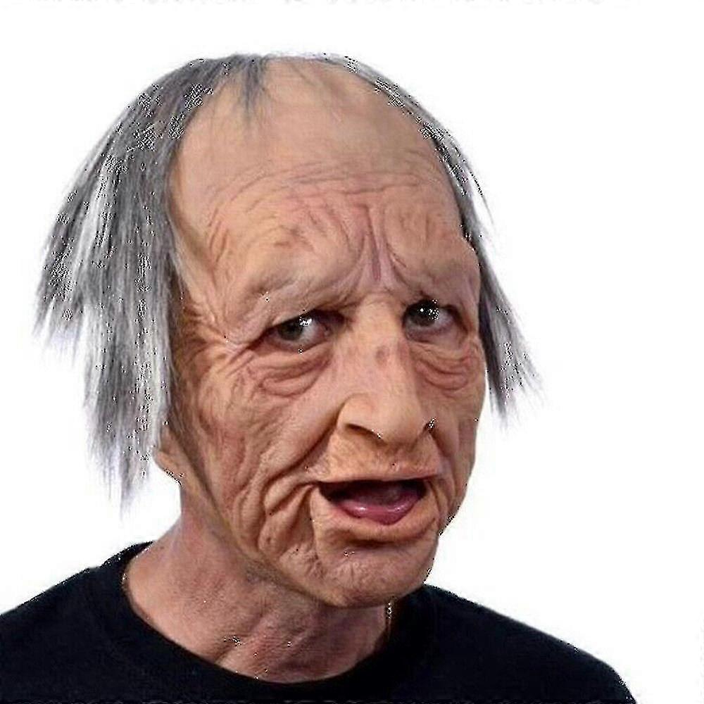 Halloween White Hair Smile Old Men Full Head Mask Latex Facial Mask Headwear Cosplay Party Props Fancy Dress