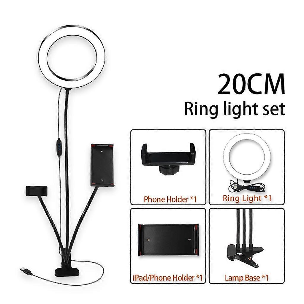 8in LED Desktop Ring Lamp with Clamp Base and Cellphone Holder Kit Mobile Phone Live Broadcast Selfie Fill Light