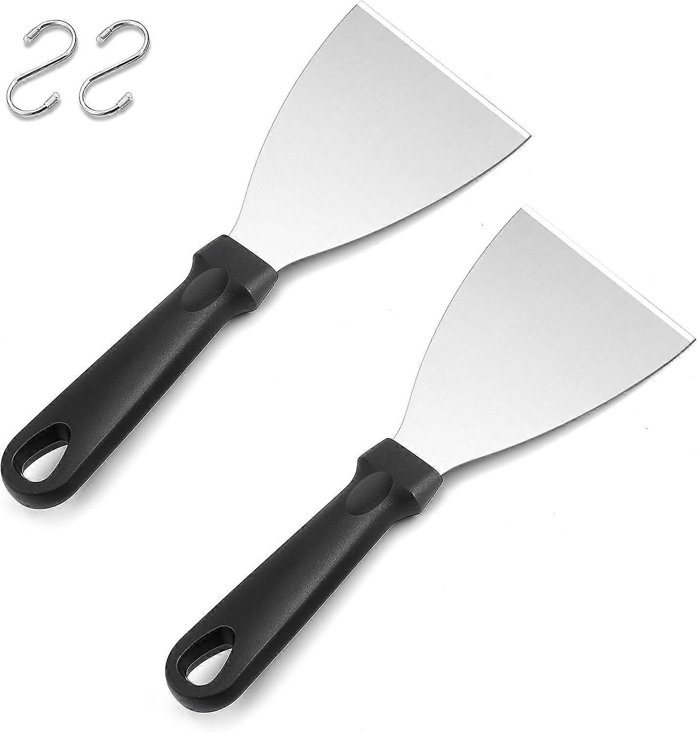 2 Pieces Griddle Scraper Set, Stainless Steel Grill Scraper with Black Plastic Handle