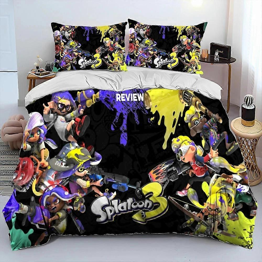 f1453 Lençóis S-Splatoon Game Gamer Cartoon Comforter Conjunto de Cama, Capa de Edredão Conjunto de Cama Capa de Edredão Fronha de Capa de Colcha, King Queen Size Conjunto de Cama BoysBed S