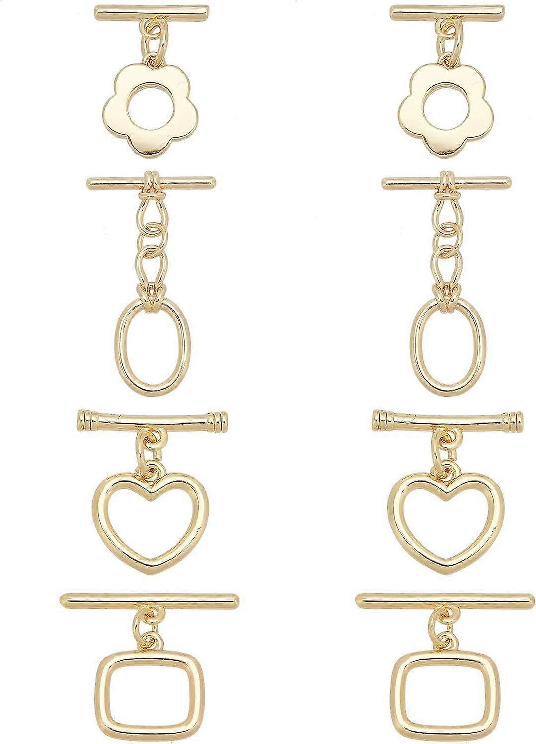 18K Gold Toggle Clasps 4 Styles T-bar Closure Clasps Flower Heart Rectangle Oval IQ Toggle Clasps Findings Connector for Necklace Bracelet Jewelry Mak
