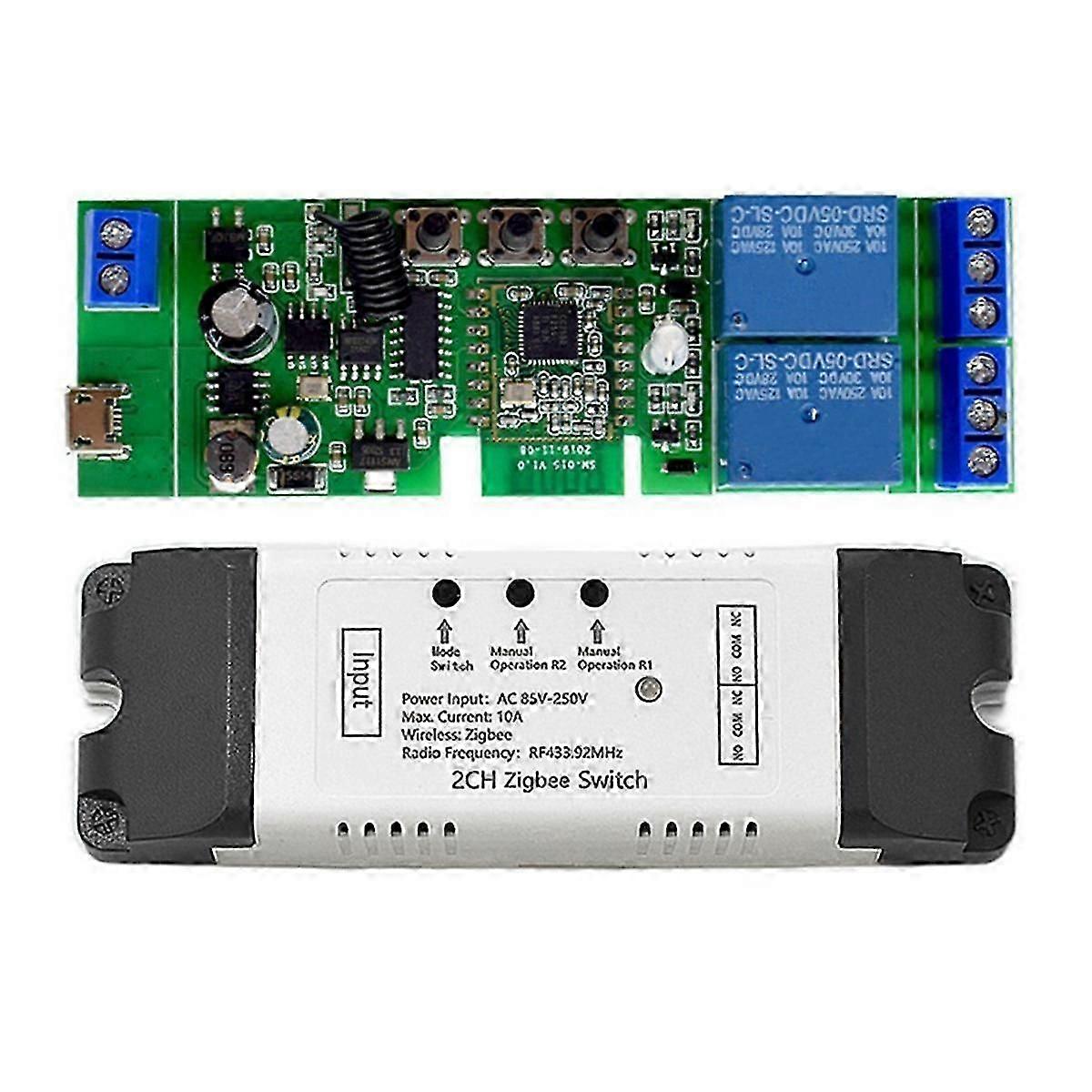 Tuya zigbee 2ch Smart Relay Switch Sensor Ac85-250v Switch Access Control Relay Controller avec coque