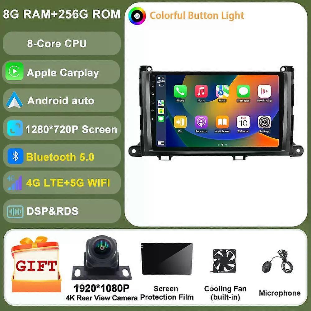 For Toyota Sienna 2009 2010 2011 2012 2013 2014 Car Player Android Stereo Radio Carplay 2 Din Gps 8 Core Ips Touch Screen Button